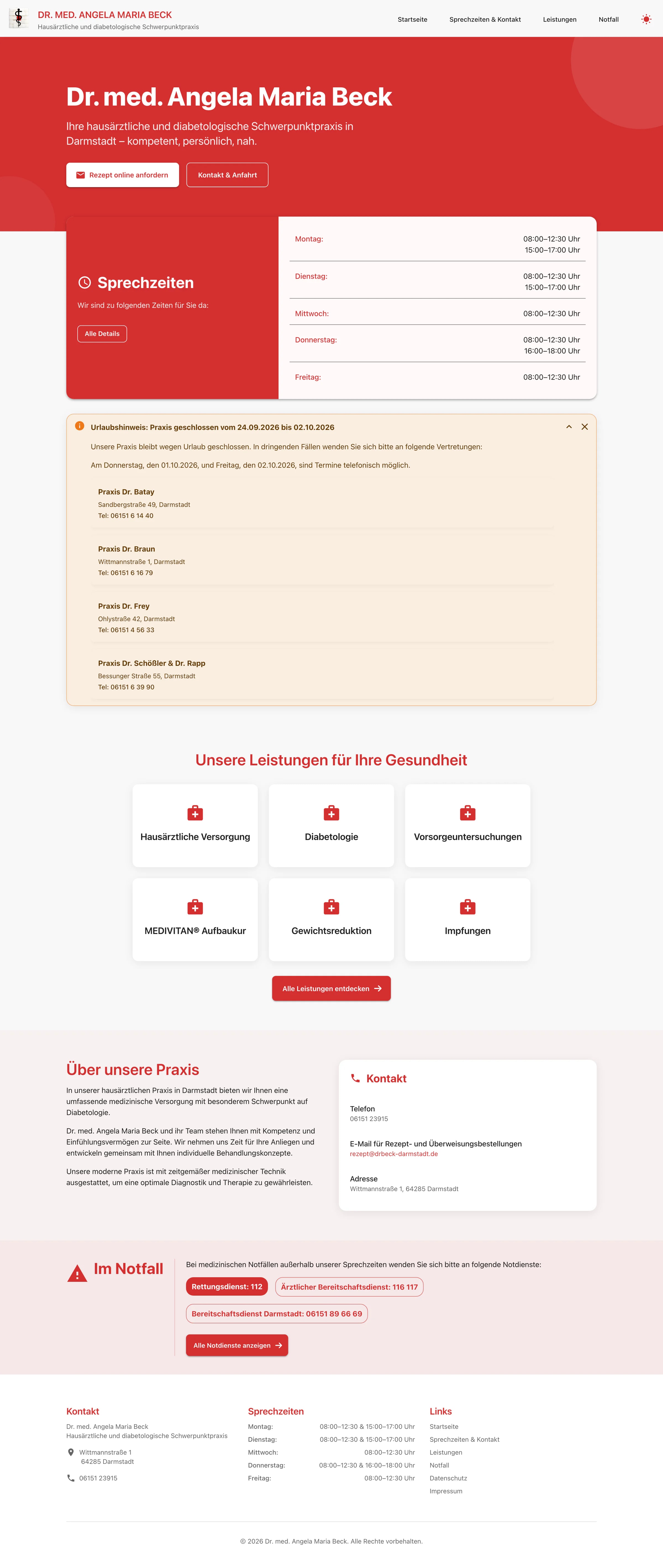 Website Praxis Dr. med. Angela Maria Beck