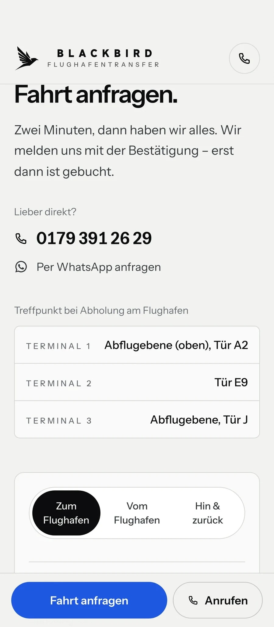 Handy-Ansicht blackbird-flughafentransfer.de